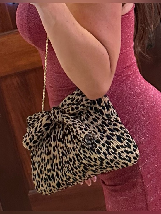 Loeffler Randall Handbags - Loeffler Randall Pleated Leopard Bow Clutch w/ Gold Chain Strap Evening Bag